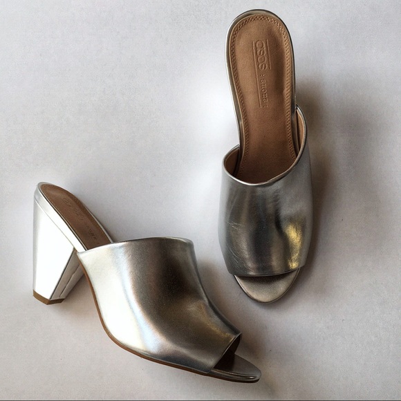 ASOS Shoes - Asos Silver Heddon Kitten Heel Mules